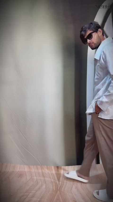 Sky Blue Lion Face Printed Kurta with Big Neck Collar for Men