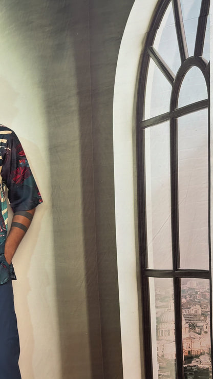 Men’s Half Sleeve Kurta – Afro Tribal Graphic Print (Black)