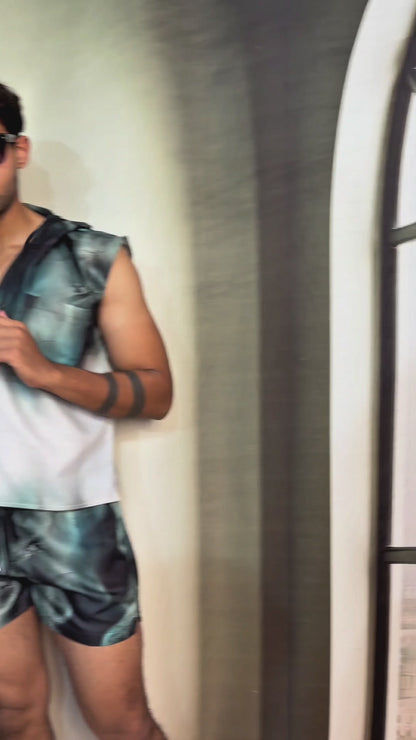 Geometric Print Beach Sleeveless Co-ord Set for Men