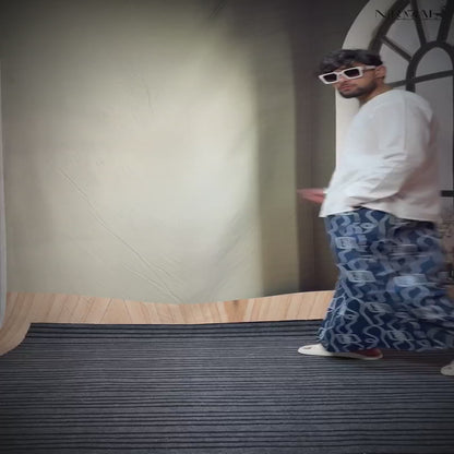 Men Blue Block Print Style Pajamalungi