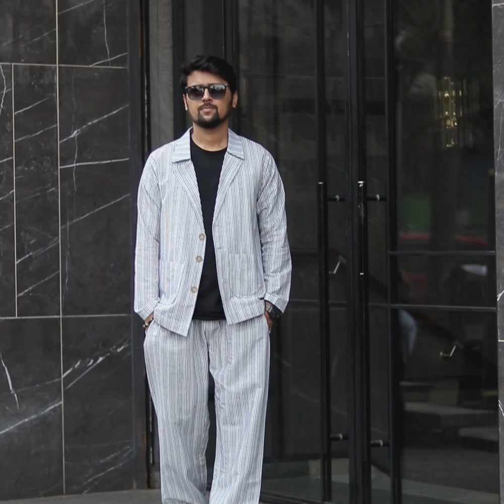 
                      
                        Load and play video in Gallery viewer, Black Stripe Cotton Blazer
                      
                    