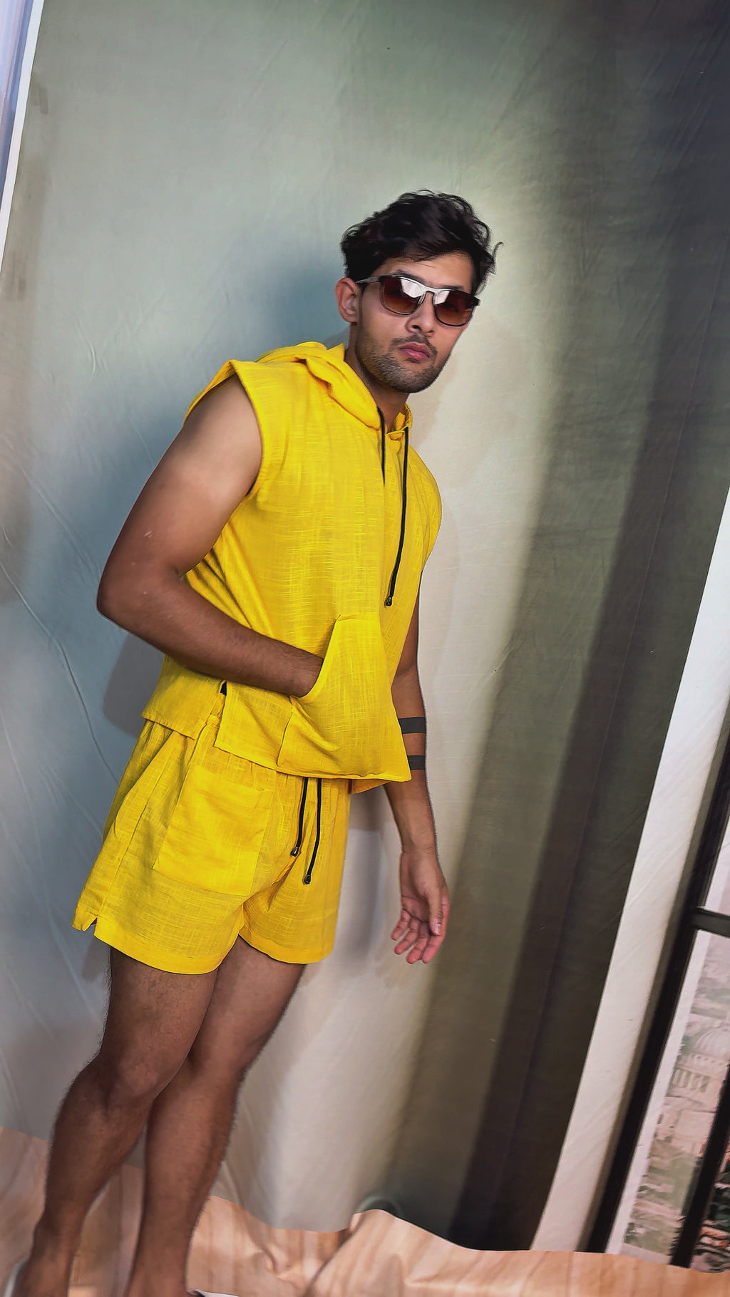 Yellow Sleeveless Beach Hoodie for Men – Limited Edition