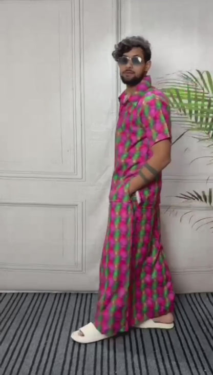 Men Geometric Floral Motif Print Pajamalungi