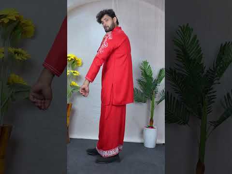 Men Red Colour Rayon Kurta with Emb look DTF Sticker