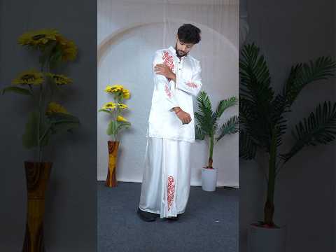 Men White Colour  Silk Pajamalungi with Emb look DTF Sticker