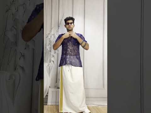 Men White Color With  Golden Zari Stripe Pajamalungi