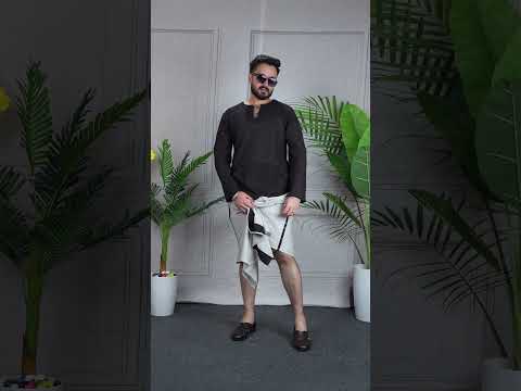 Men's Smoke grey PajamaLungi with Black sequence emb stripe
