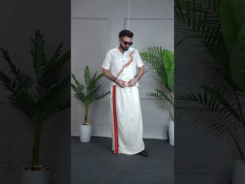 Men Ivory colour Pajamalungi with Ember Stripe