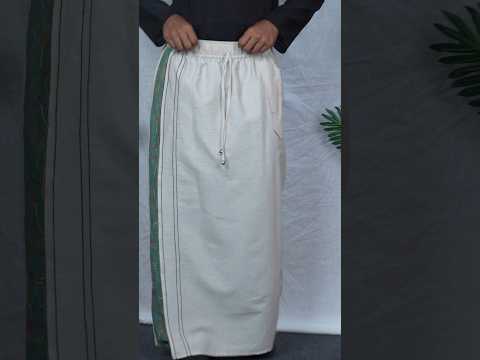Men Beige Color  Pajamalungi With Sage Green Sequence Embroidery Panel