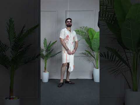 Men Ivory colour Pajamalungi with Orange Accent stripe