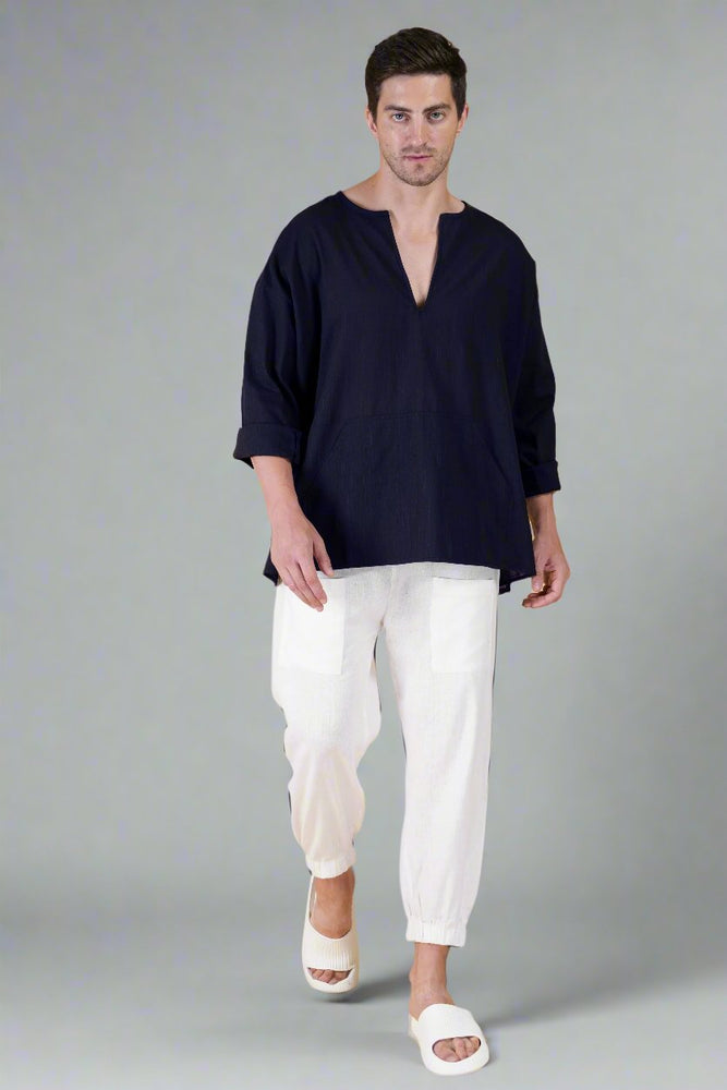 
                      
                        Load and play video in Gallery viewer, Off-Shoulder Loose Cotton Kurta &amp;amp; White Pajama Set.
                      
                    