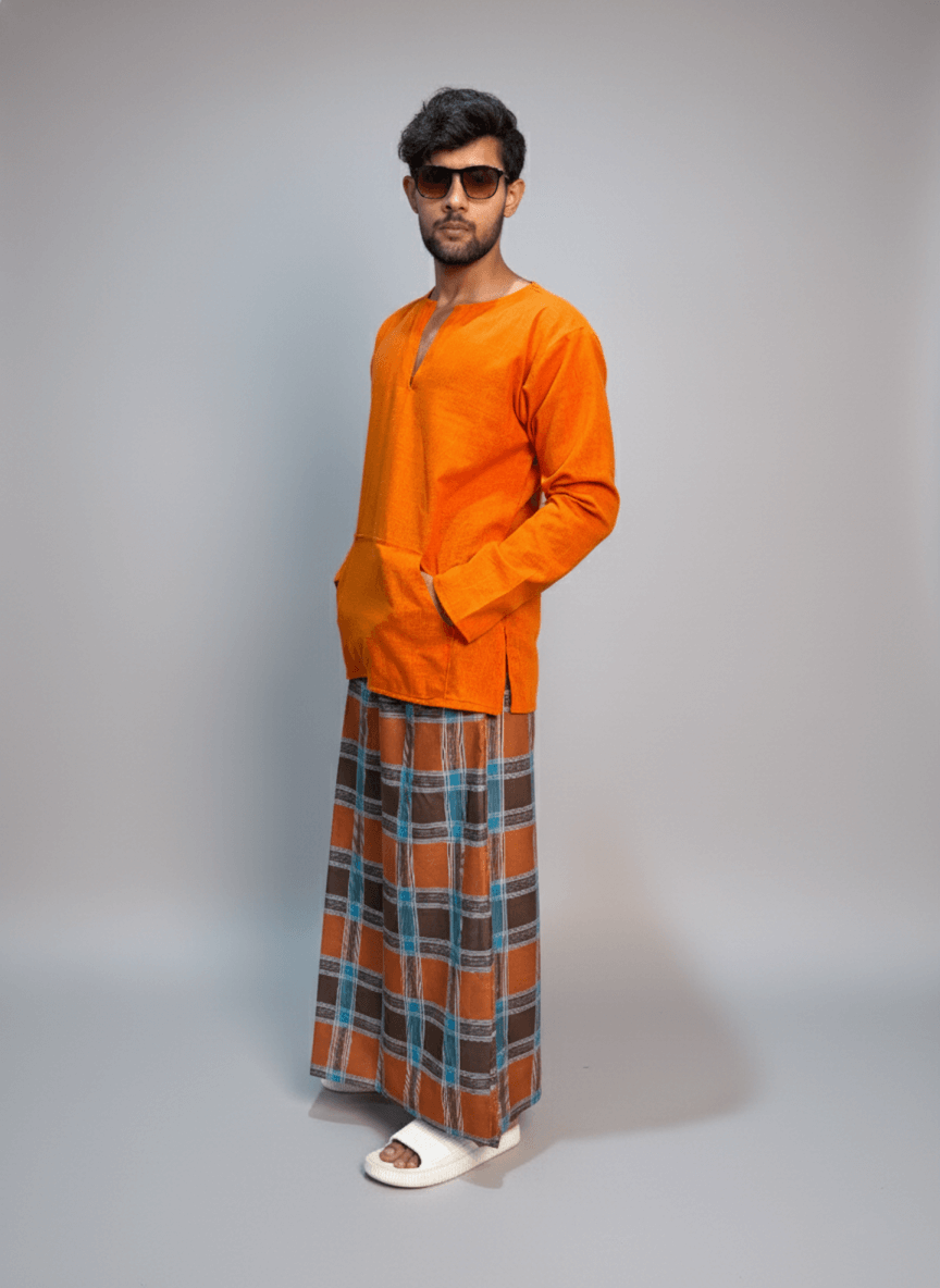 Orange Check Pajama Lungi for Men