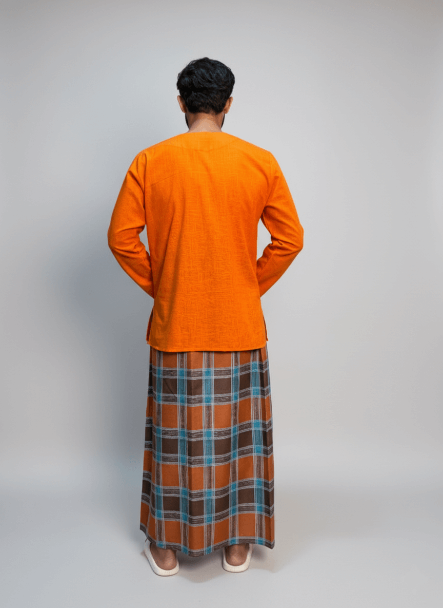 Orange Check Pajama Lungi for Men