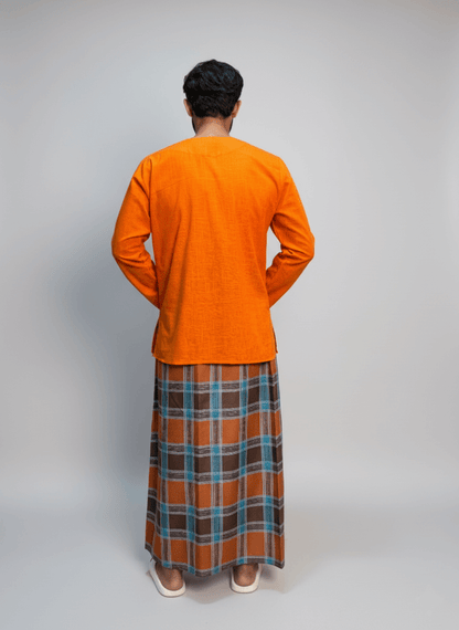 Orange Check Pajama Lungi for Men