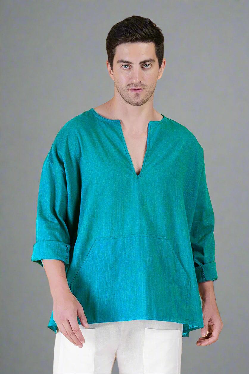 Deep Teal Off Shoulder Kurta Pajama Set