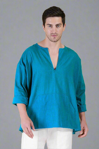 Rama Green Off Shoulder Loose Cotton Kurta