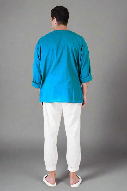 Rama Green Off Shoulder Loose Cotton Kurta