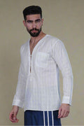 White Self Check Kurta - Nirmal Online