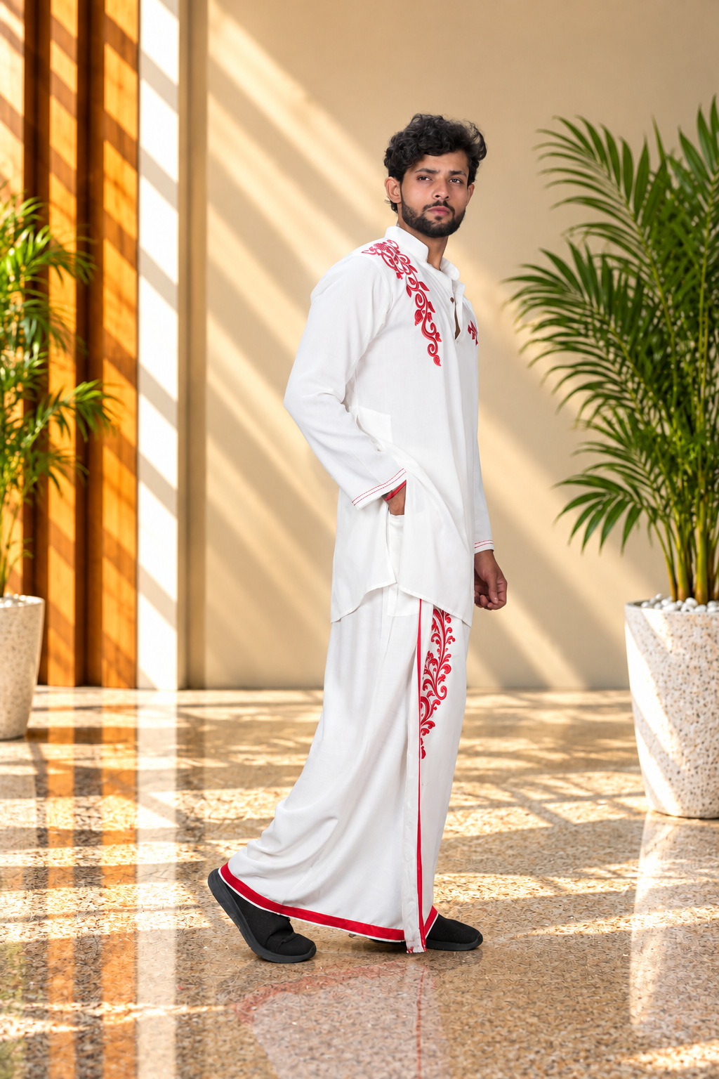 Men Ivory Colour Rayon Kurta with Emb look DTF Sticker