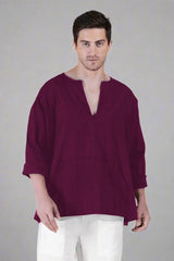 Wine Off Shoulder Loose Cotton Kurta