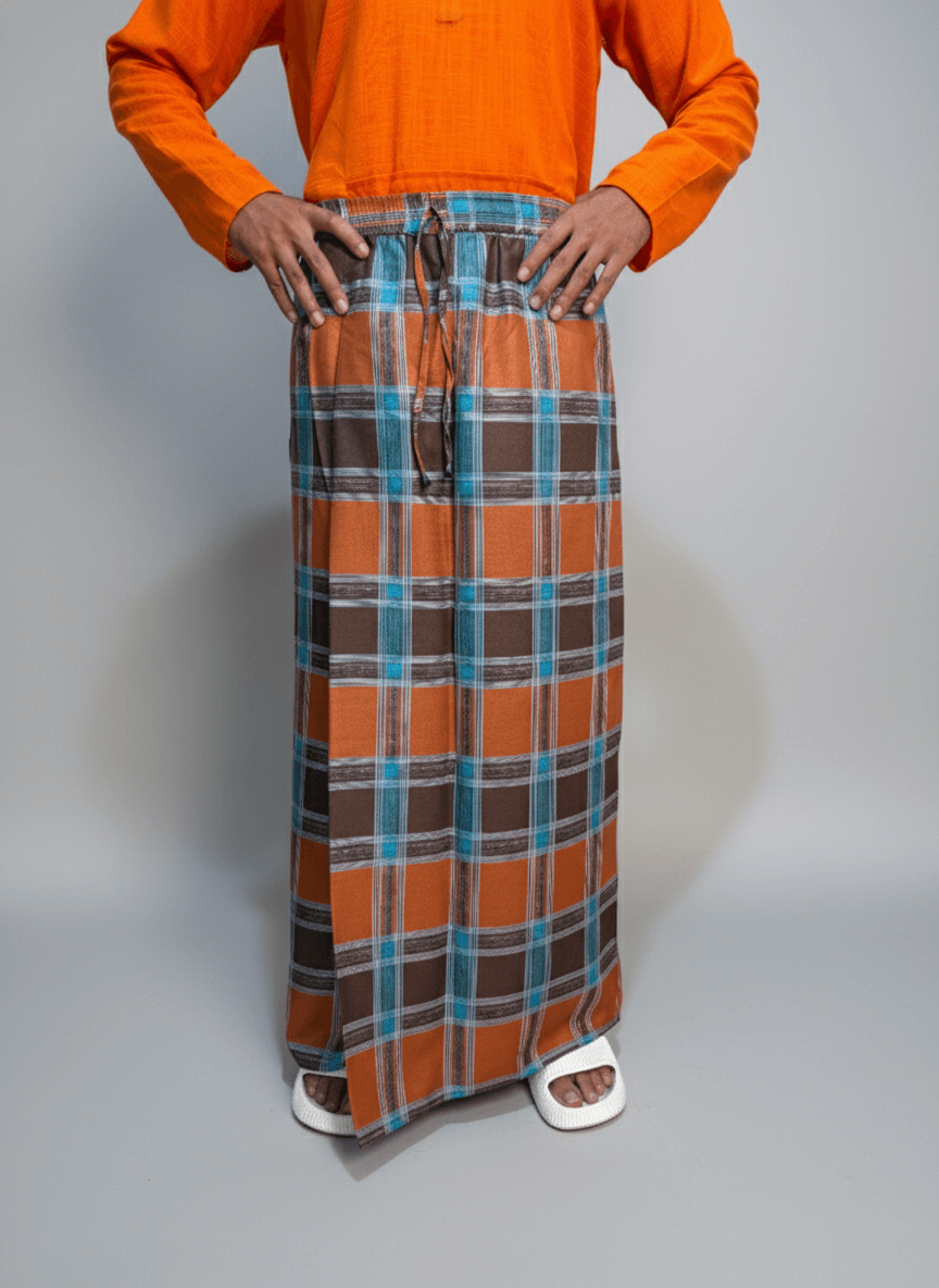 Orange Check Pajama Lungi for Men