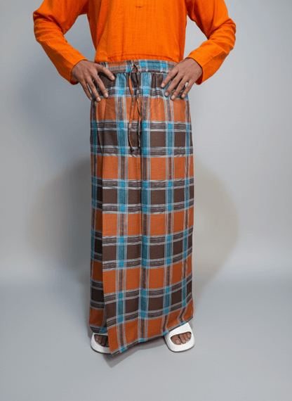 Orange Check Pajama Lungi for Men